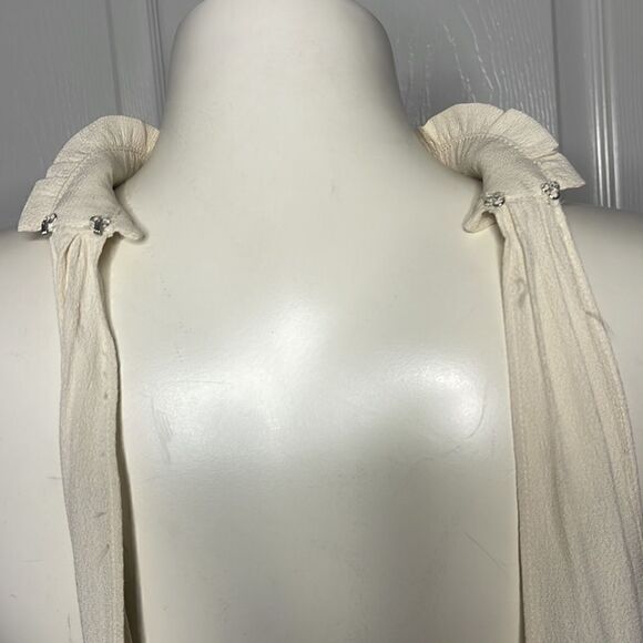 ASTR The Label Ruffle Halter Neck Tie Open Back Beige Blouse Top Womens - Picture 7 of 7